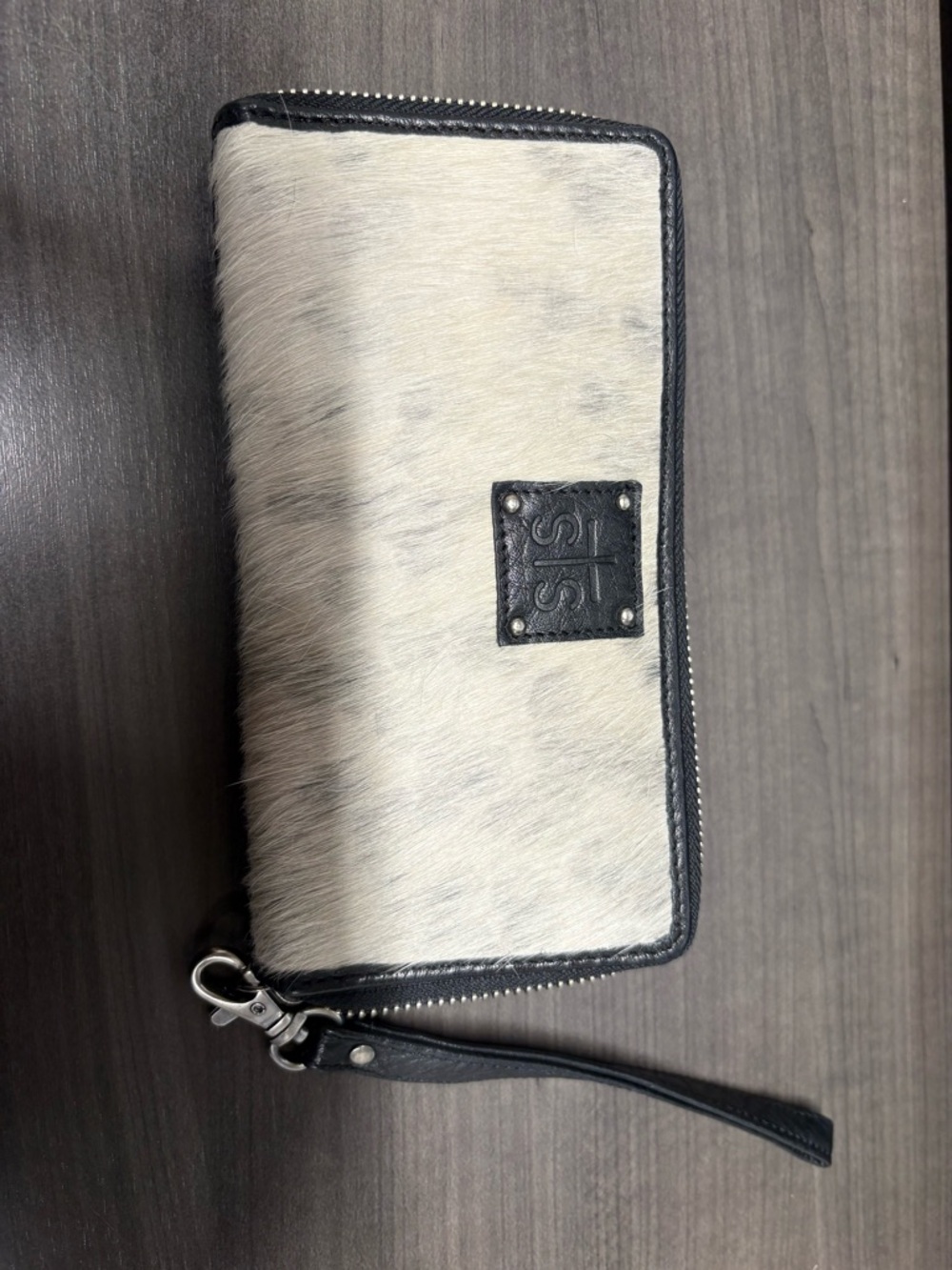 STS Ranchwear Black and White Hair-on Hide Zip Wallet